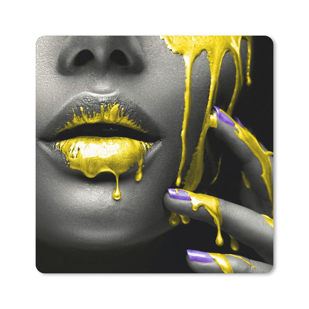 MuchoWow Mauspad Mousepad Lippen - Gelb - Schwarz 30x30 cm - Mousepads - Maus Mat - Pad - Mausunterlage - Gaming