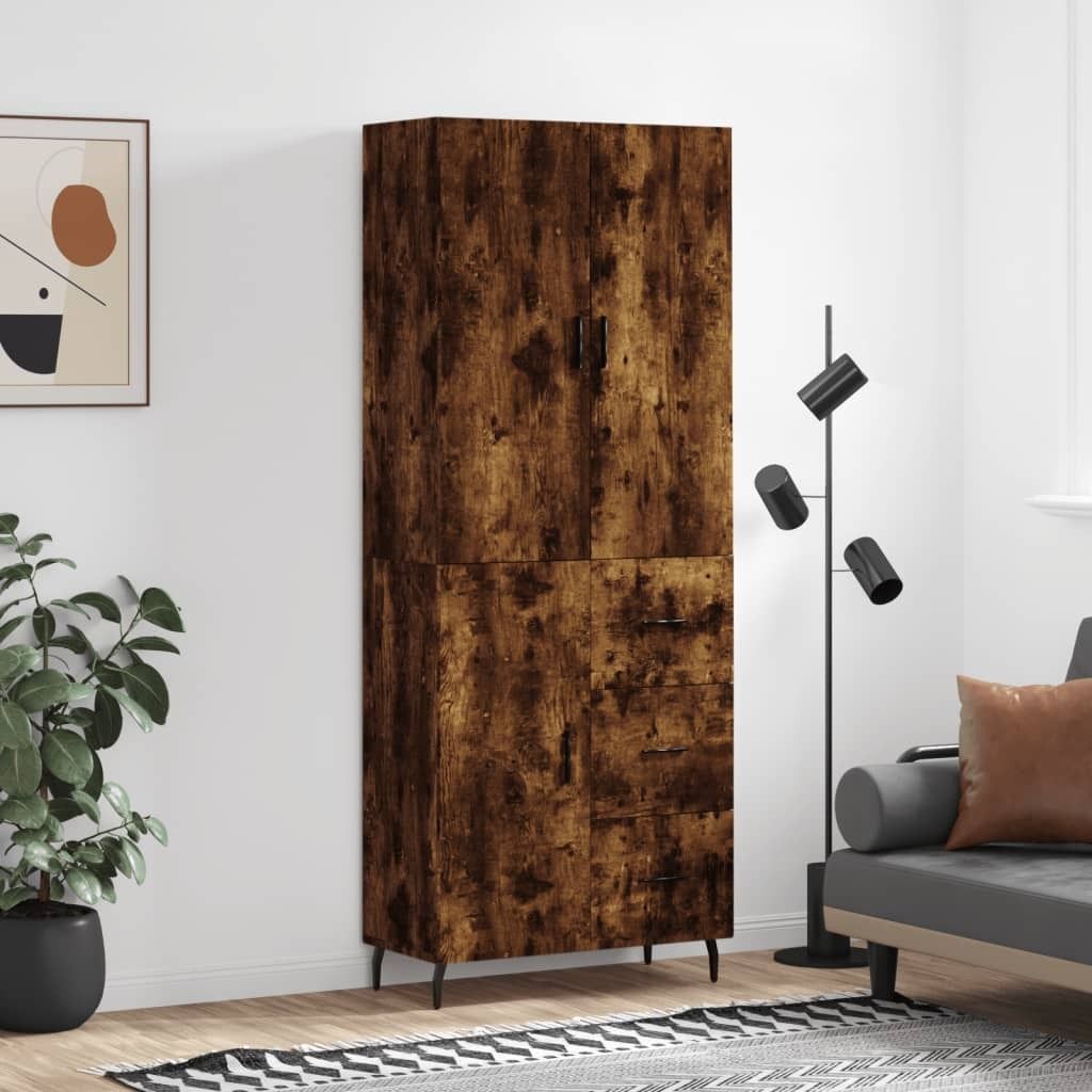"Rabatt" Mehrzweckschrank/Vitrine/ Highboard - Modernes Design - Räuchereiche 69,5x34x180 cm Holzwerkstoff - Kommoden CC8387