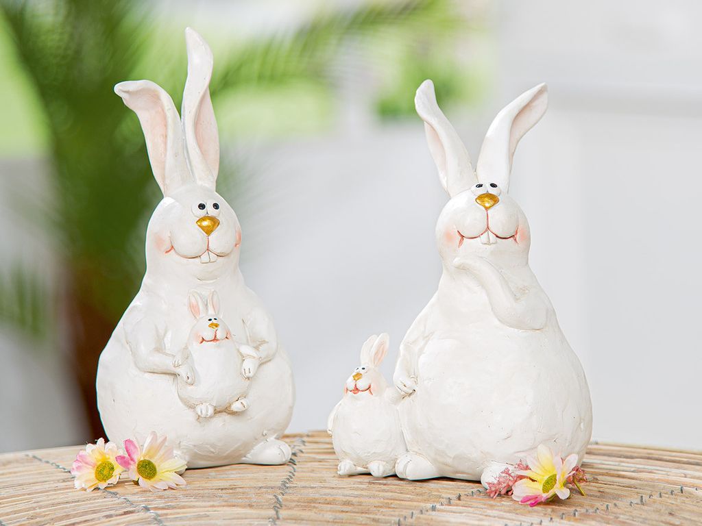 Gilde Figur, Hase, "Tommy", Kunstharz, weiß, L. 10.5 cm, B. 8.5 cm, H. 18.5 cm 58077 4063387580776 2 Stück (2-fach sortiert)