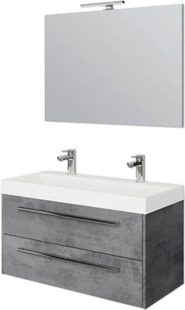 Badmöbel-Set Pelipal Milano BxHxT 100 x 200 x 45 cm Frontfarbe oxid dunkelgrau mit Mineralguss-Doppelwaschtisch weiß SET