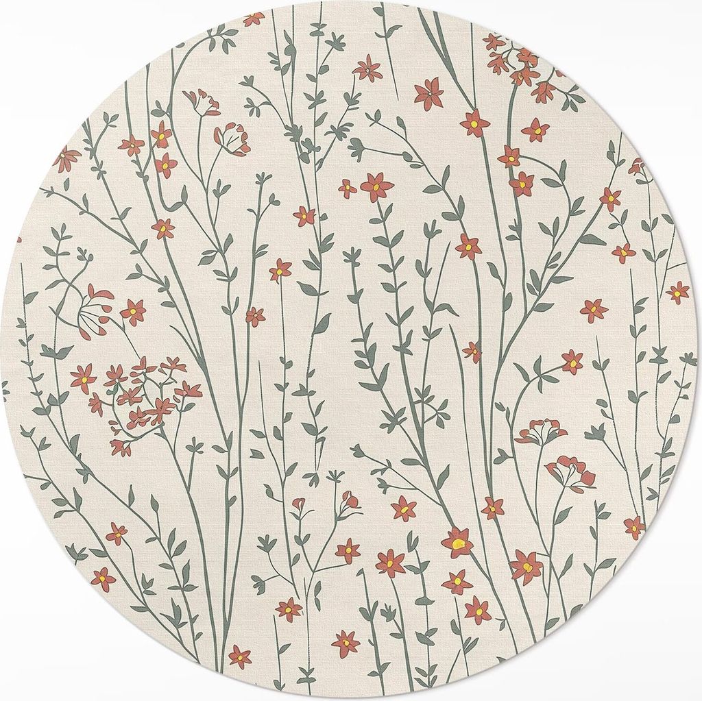 Feine Feldblumen Boho zarte Wiese– Vinylteppich – Indoor Teppich – Flur – Pflegeleicht – Runder Teppich – PVC Teppich – Outdoor Teppi...
