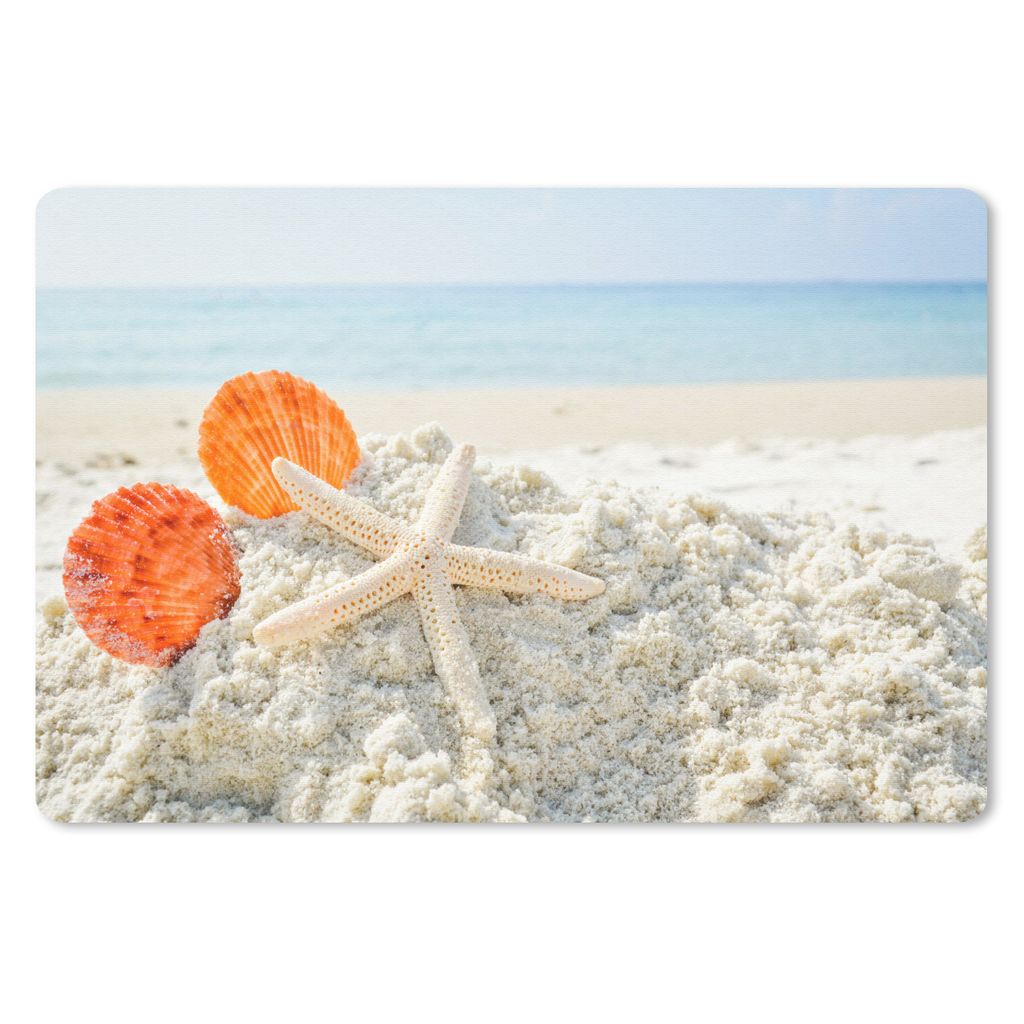 MuchoWow Schreibtischunterlage Muscheln - Seesterne - Sand 60x40 cm - XXL Mauspad - Großes Mauspad