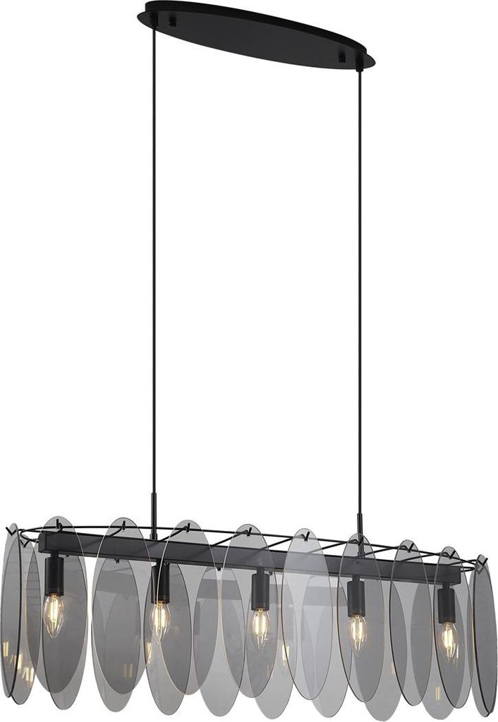 QAZQA - Design Design-Pendelleuchte I Pendellampe I Hängelampe I Pendellampe I Pendelleuchte I Lampe I Leuchte schwarz mit Rauchglas oval 5-flammi...