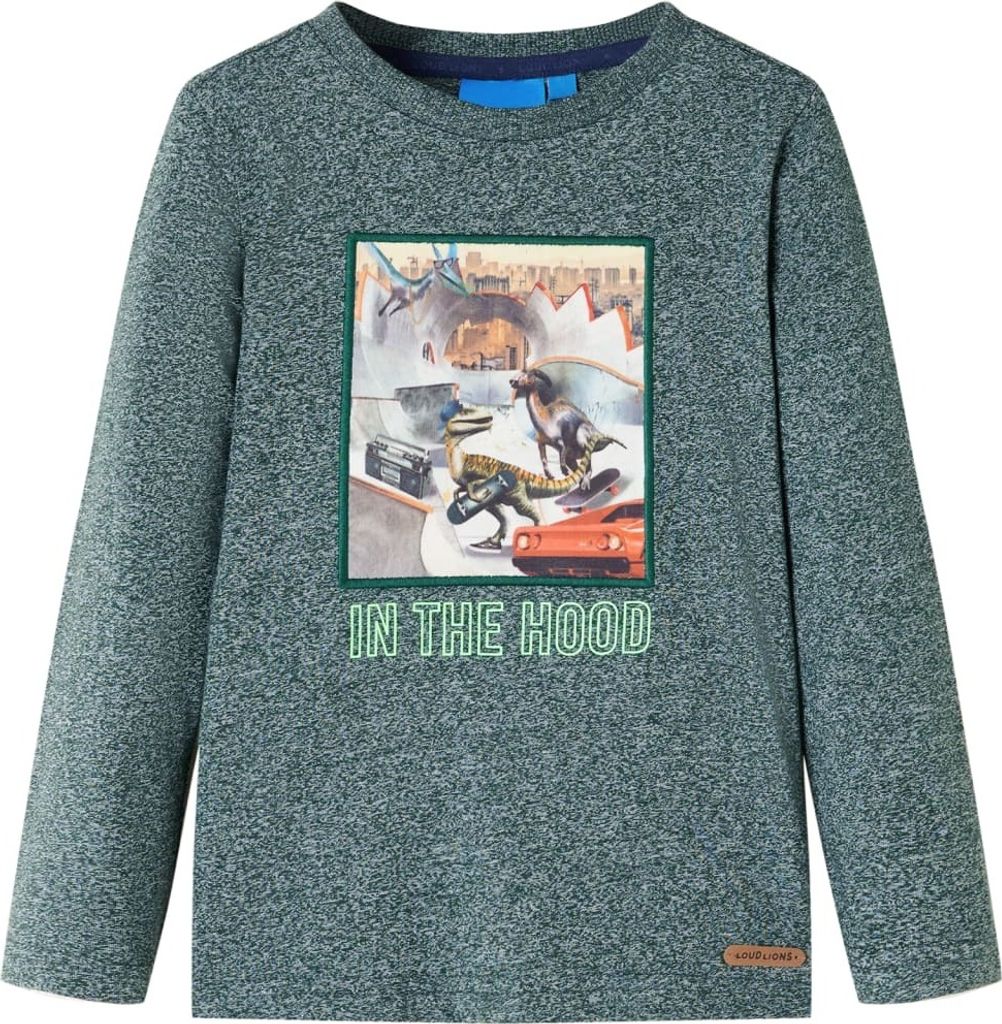 (Design 2026)Kinder-Langarmshirt - Modernes und langlebige - Dunkelgrün Melange 104 NEU611564 - Arbeitshosen