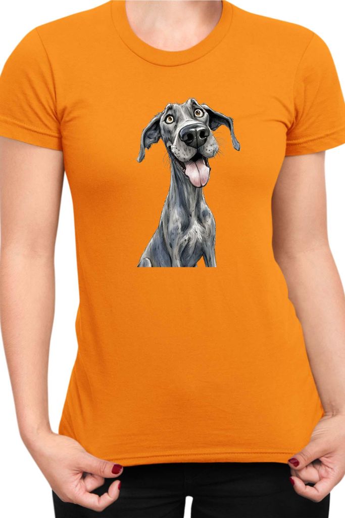 Damen T-Shirt Funny Dogs Breeds Great Dane Dog Breed, Lady XS / Orange