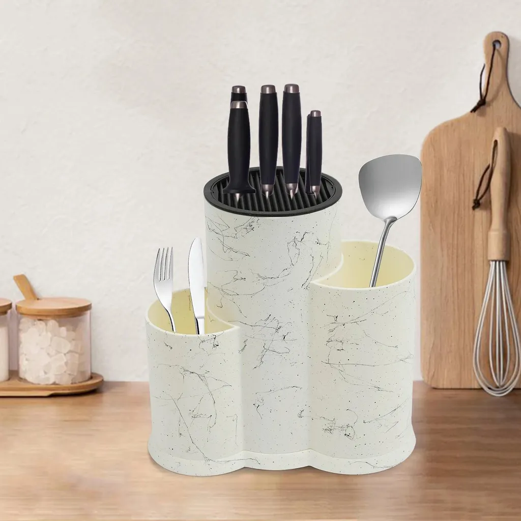 Rangement couteaux sain et stable : bloc blanc fer et plastique sûr
