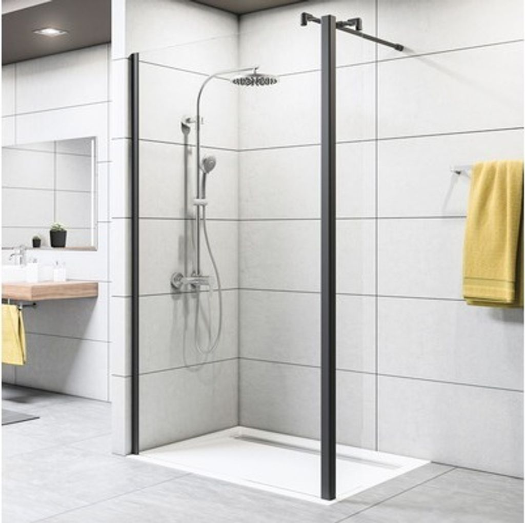 Walk In Duschwand Breuer Entra 140 cm Dekor Grau Profilfarbe schwarz