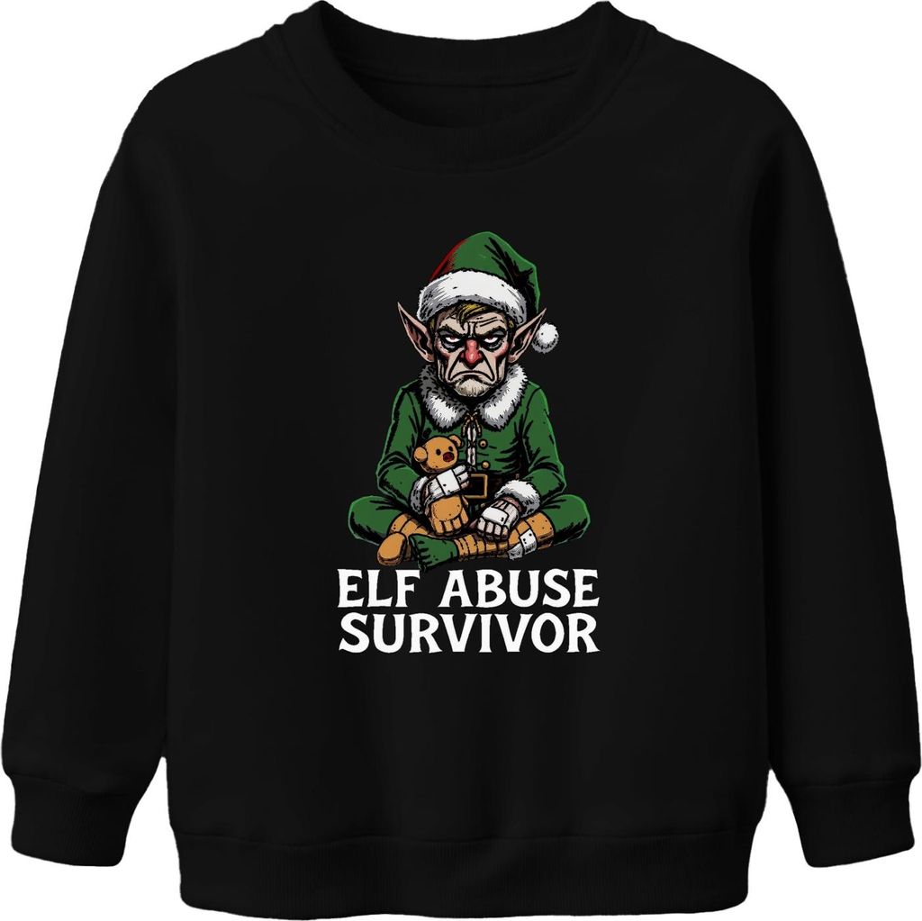 Elf Abuse Survivor böser Weihnachtself düster Geschenk Uni Kinder Sweatshirt Pullover, Schwarz, 116