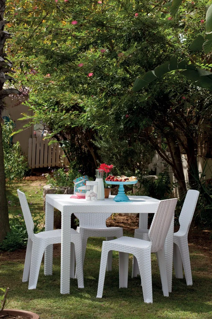 Table résine effet rotin blanc Quartet Table : design et durable - 2