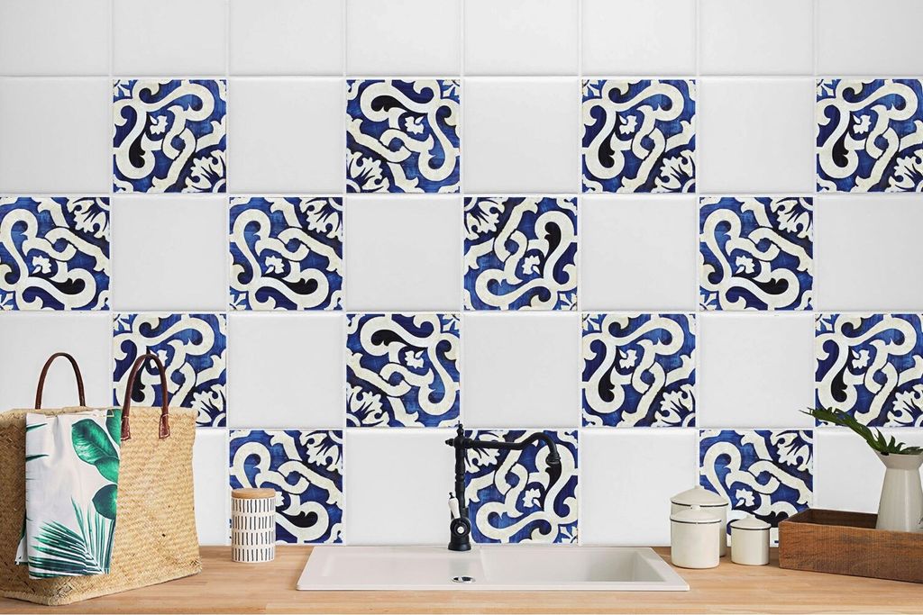 24 Stück Magic Stick Klebefolienset Wandfliesen für die Küche Bad Selbstklebende Navy Blau 20 x 20 cm