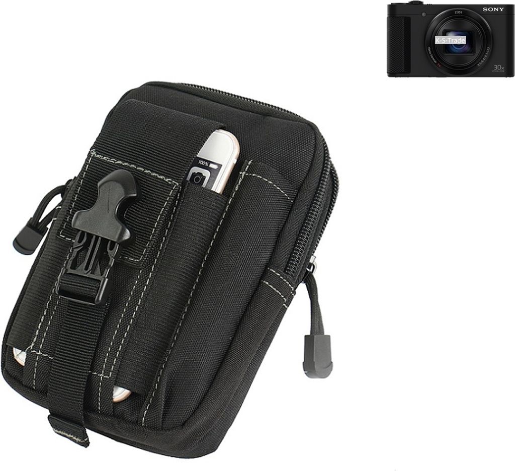 K-S-Trade Holster Kamera-Tasche kompatibel mit Sony Cyber-shot DSC-HX80 Gürtel-Tasche mit Extrafächer schwarz 1x