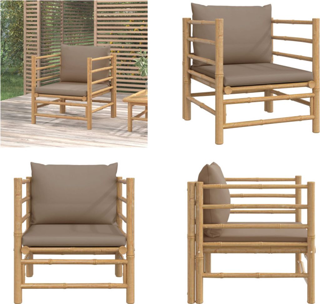 vidaXL Gartensessel mit Taupe Kissen Bambus - Gartensessel - Garten Sessel - Outdoor Sessel - Terrassensessel