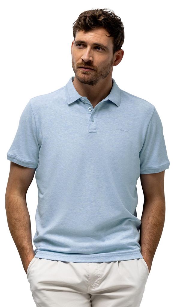 Meliertes hellblaues Kurzarm-Poloshirt State of Art