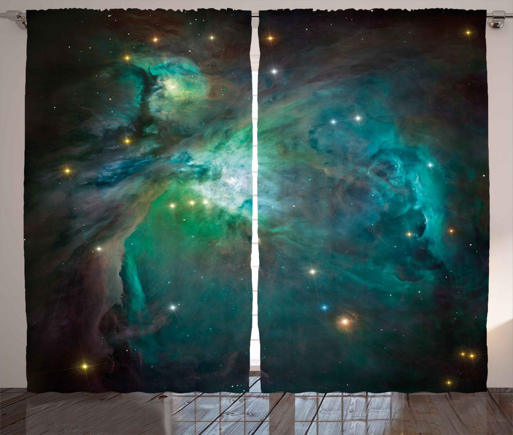 ABAKUHAUS Platz Rustikaler Vorhang, Nebula Star Dust Wolke, Wohnzimmer Universalband Gardinen mit Schlaufen und Haken, 280 x 175 cm, Teal Grün