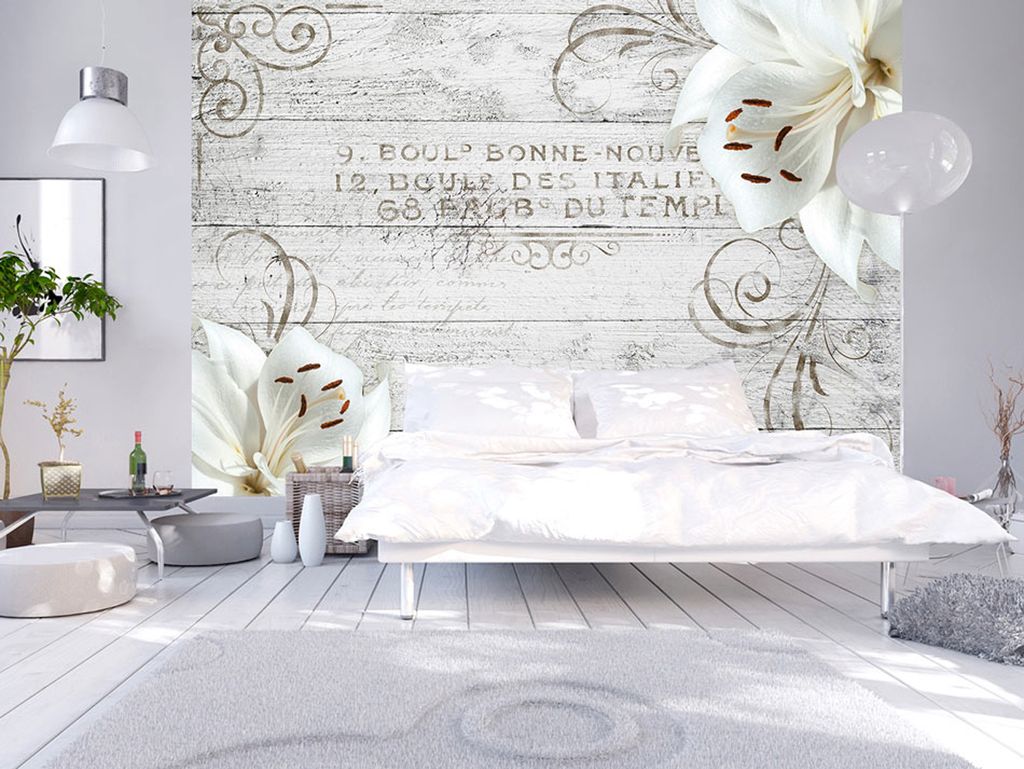 Vlies Fototapete Blumen Lilien 350x256 cm Tapeten Wandtapete XXL Holz Blume Ornament b-A-0170-a-b