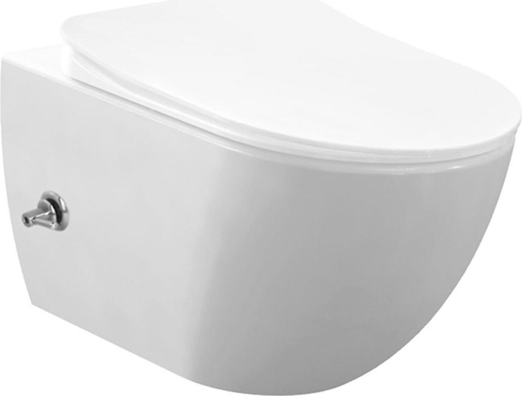 Creavit RIMOFF Wand WC mit Bidet Edelstahl Düse Kaltwasserhebel Weiß wandhängend hygienisch