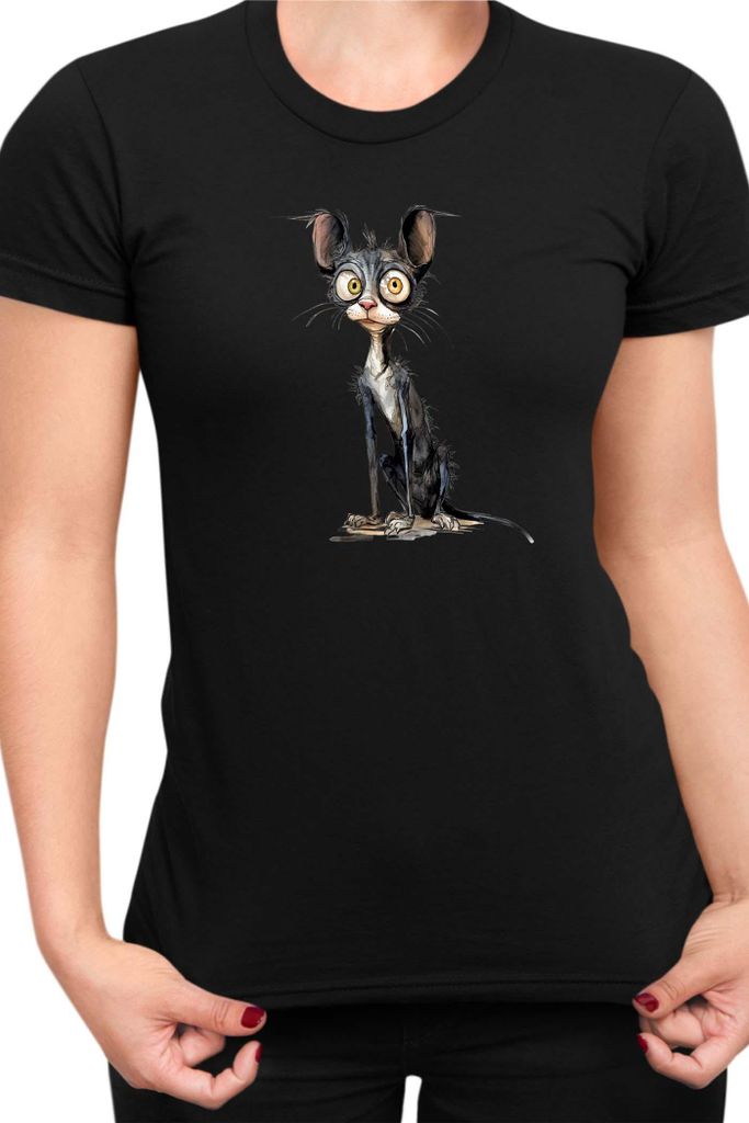 Damen T-Shirt Funny Cats Breeds Cornish Rex Cat, Lady L / Schwarz