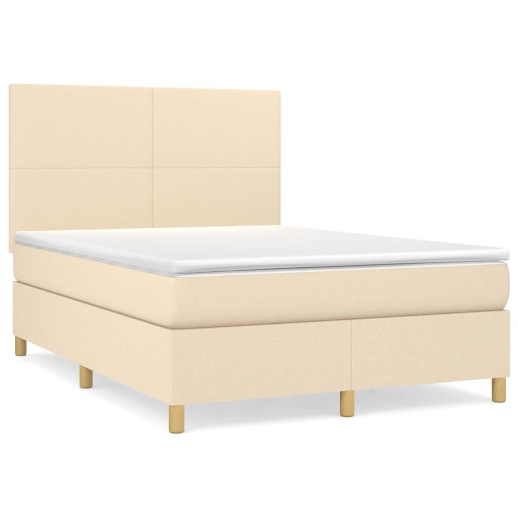 vidaXL Boxspringbett mit Matratze Creme 140x200 cm Stoff