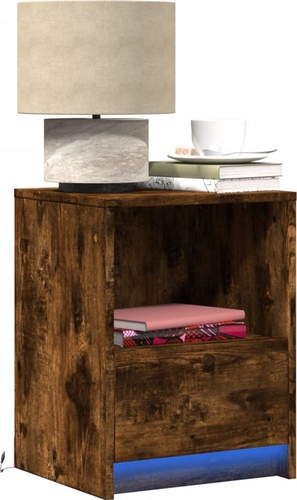 vidaXL Nachttische mit LED-Leuchten 2 Stk. Räuchereiche Holzwerkstoff