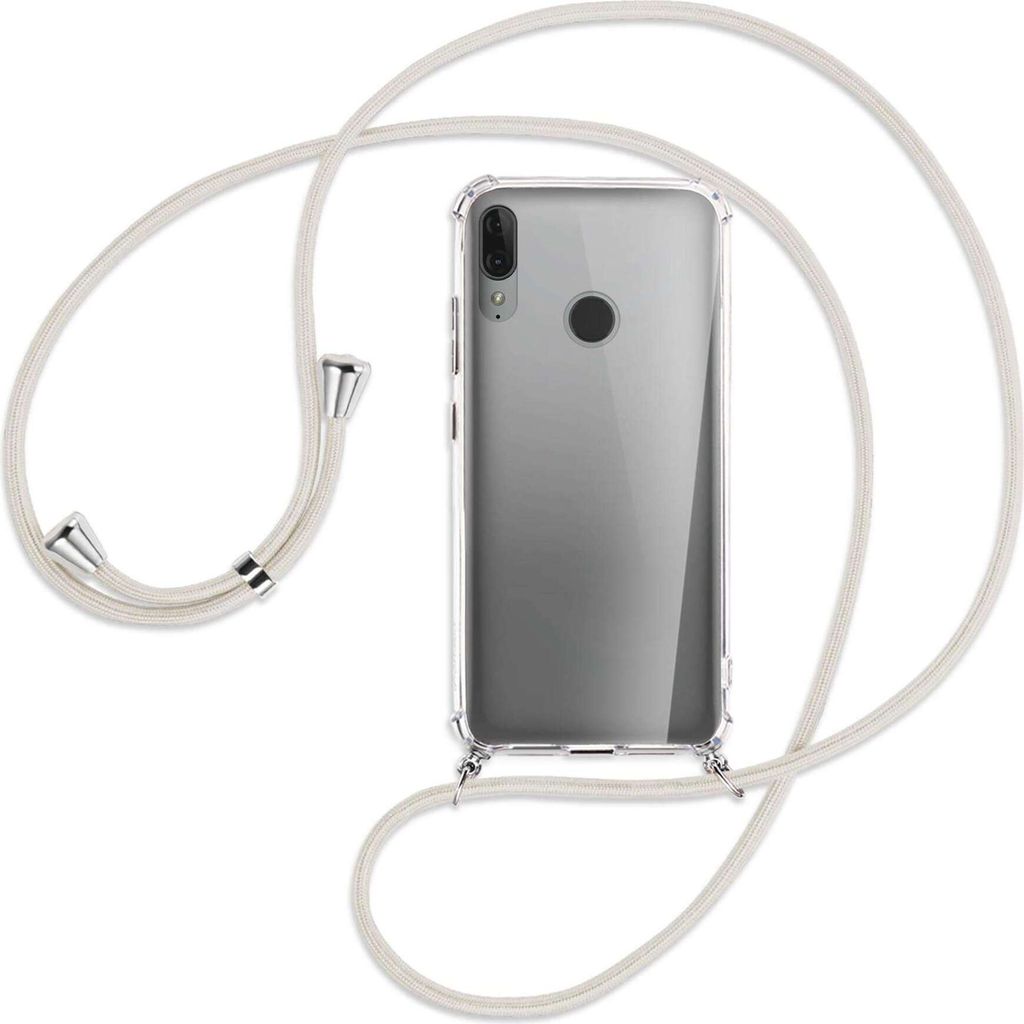 Handykette Backcover-Schutzhülle mit Band (Metall silberfarben) für Motorola Moto E6 Plus - broken white