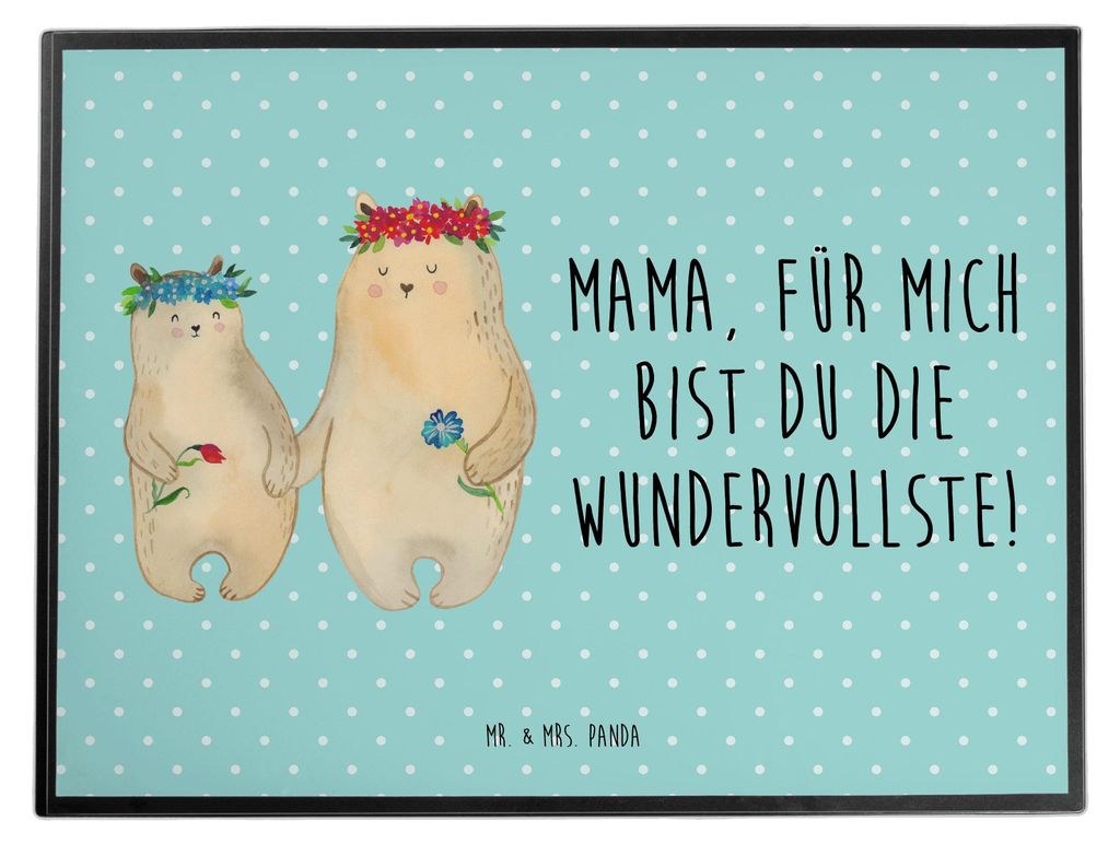 Mr. & Mrs. Panda schreibtischunterlage Bären mit Blumenkranz - Türkis Pastell - Geschenk, Mom, Unterlage Schreibtisch, Muttertag, tischmatte, Tis...