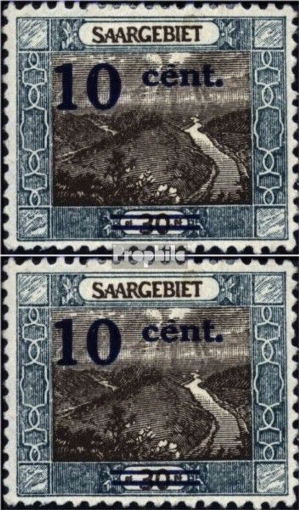 Briefmarken Saarland 1921 Mi 72I,72II, verschiedene Aufdruckfarbe gestempelt Landschaftsbilder (II)