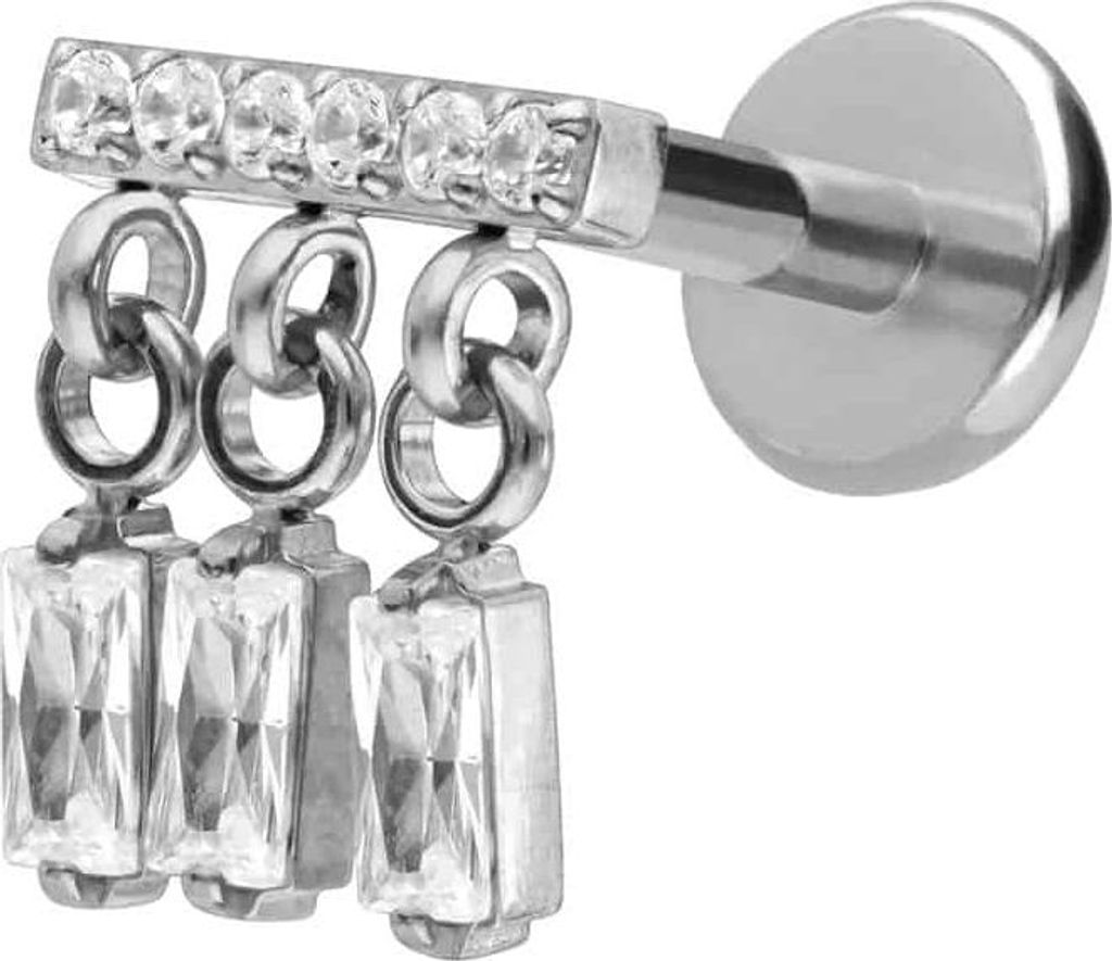 Ohrpiercing, Nasenpiercing Titan Labret mit Push Fit WINDSPIEL Silber Stablänge: 7mm | Stabstärke: 1mm