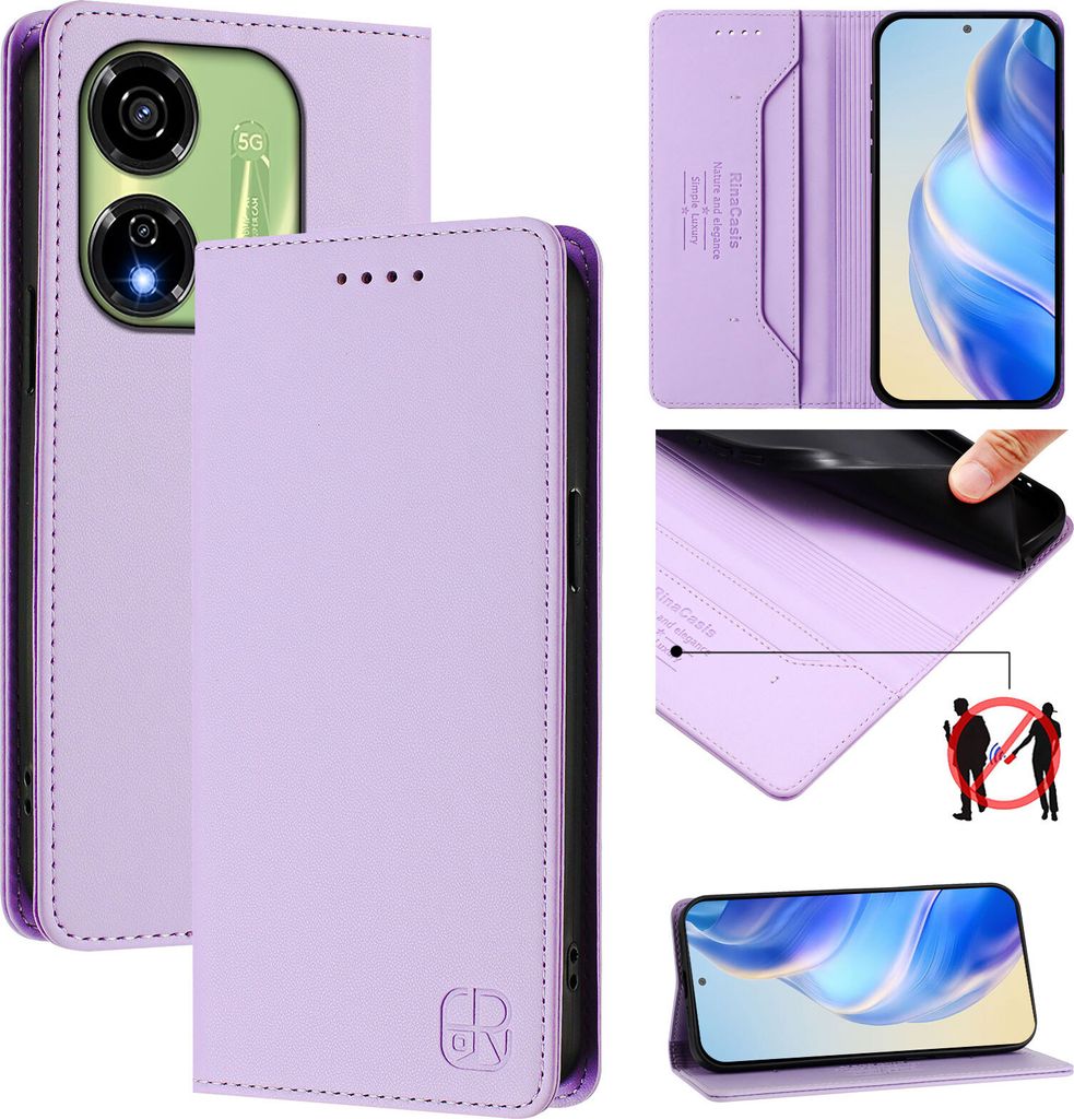 Lederhülle für itel P55 5G Hülle Flip Brieftasche Kartenfächern Ständer Schutzhülle Violett