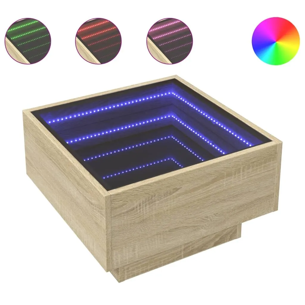 Coffee Table LED Rovere Sonoma 50x50 | Arredo Minimal Chic e Luci