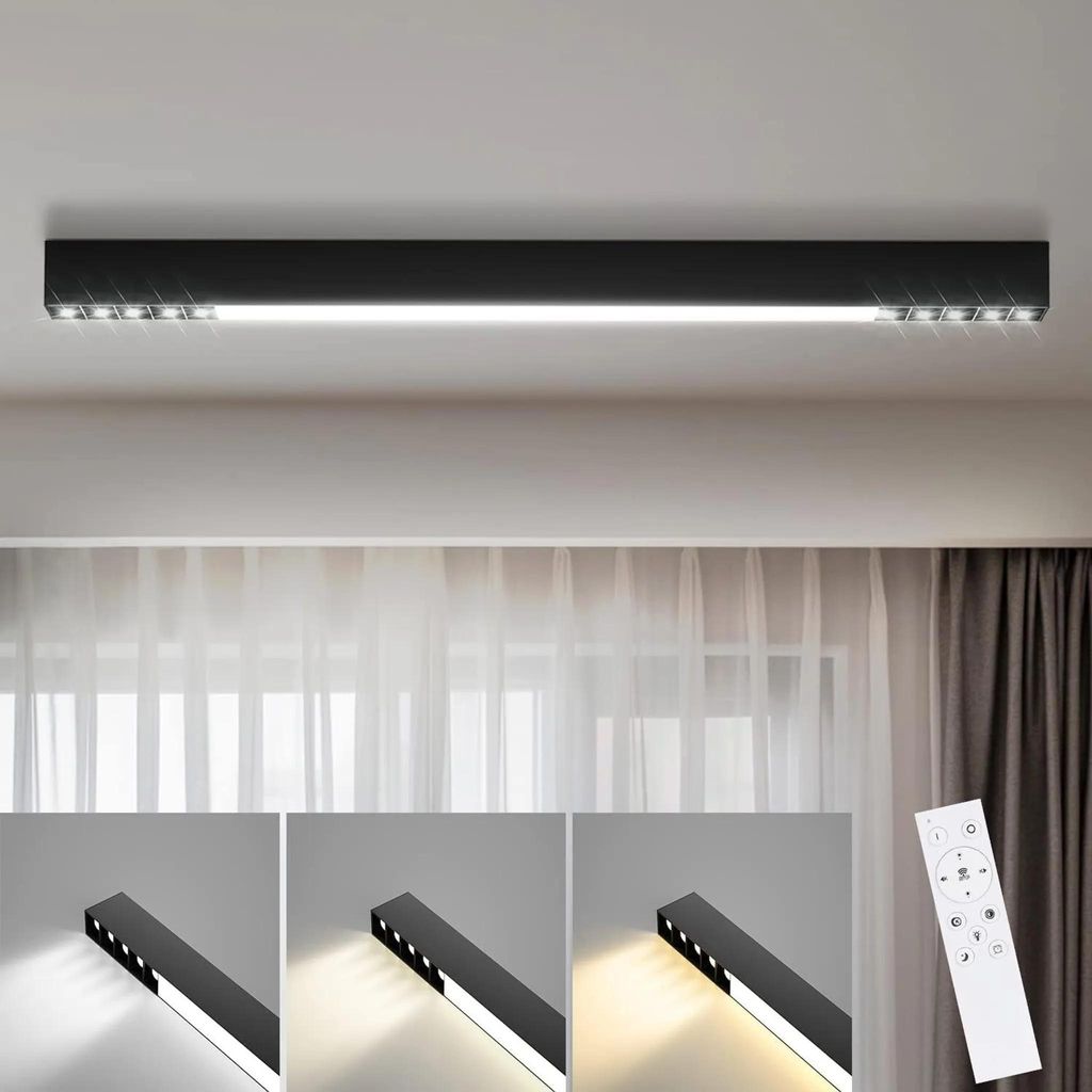 ZMH Deckenlampe LED Deckenleuchte Schwarz 32W 107CM Lang Modern Dimmbar mit Fernbedienung Deckenbeleuchtung für Wohnzimmer Küche Büro Schlafzimmer