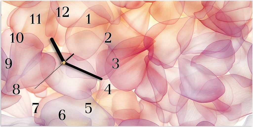 Wanduhr aus Glas mit Motiv Zarte Blütenblätter- 60 x 30 cm - inkl. Aufhängesystem