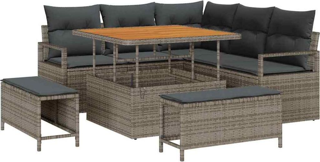 Gartensofa-set mit Kissen 8 pcs Grau Poly-Rattan
