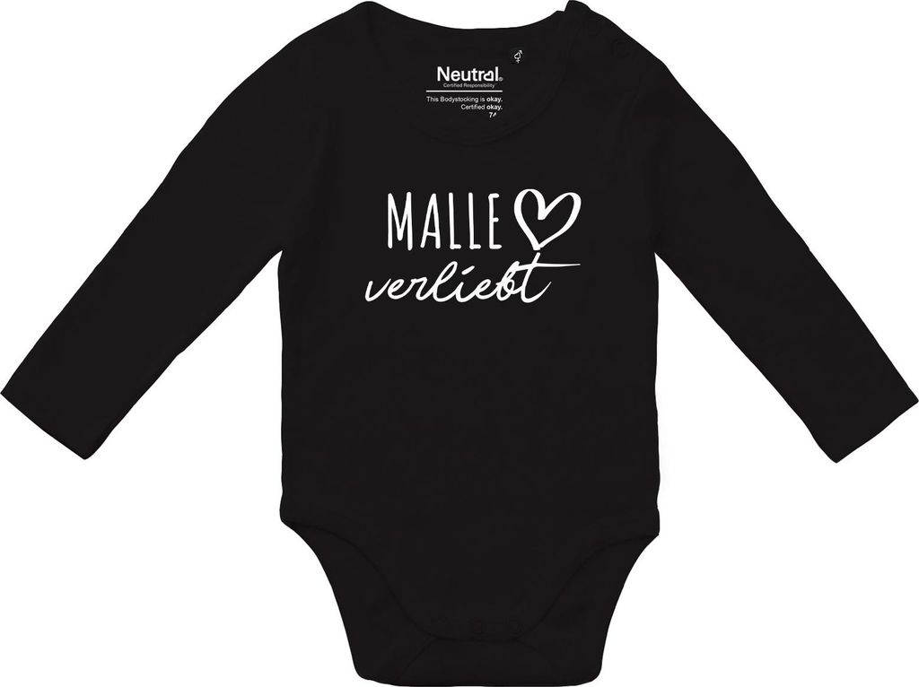 Huuraa Baby Body Malle verliebt 68 Black Baumwolle Fairtrade Langarmbody Geschenkidee
