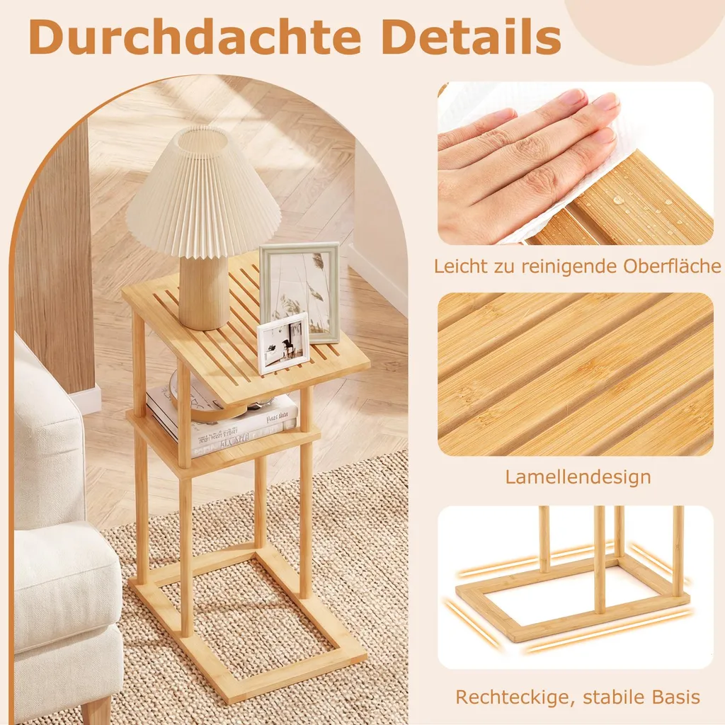 Table d'Appoint Compacte Rectangulaire en Bambou avec Double Rangement - 6