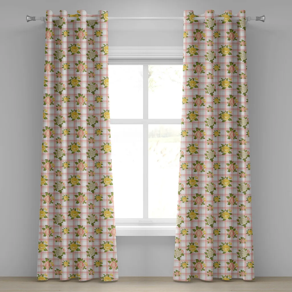 Paire de rideaux décoratifs à fleurs roses 280 x 175 cm style Shabby
