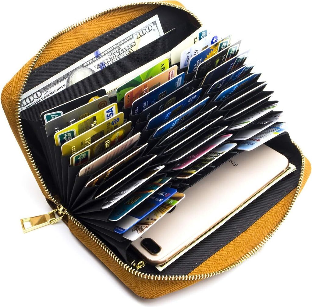 Geldbörse Damen Kreditkartenetui Gross Leder Geldbörsen RFID Blocking Schutz Wallet Groß Geldbeutel Frauen