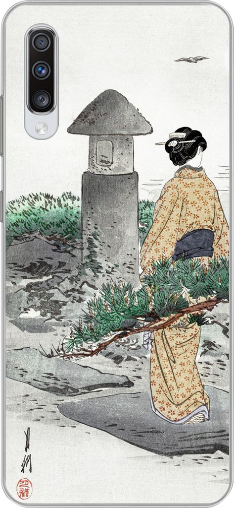 MuchoWow Handyhülle Schutzhülle Hülle für Telefoonhoesje Samsung Galaxy A70 Vintage - Frauen - Japan - Kimono - Skandinavisch Silikon Softcas...