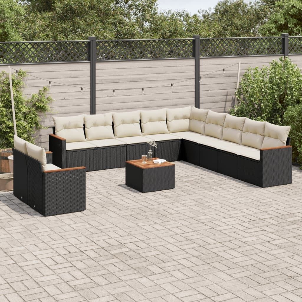 Maison Exclusive - 12-tlg. Garten-Sofagarnitur mit Kissen Schwarz Poly Rattan
