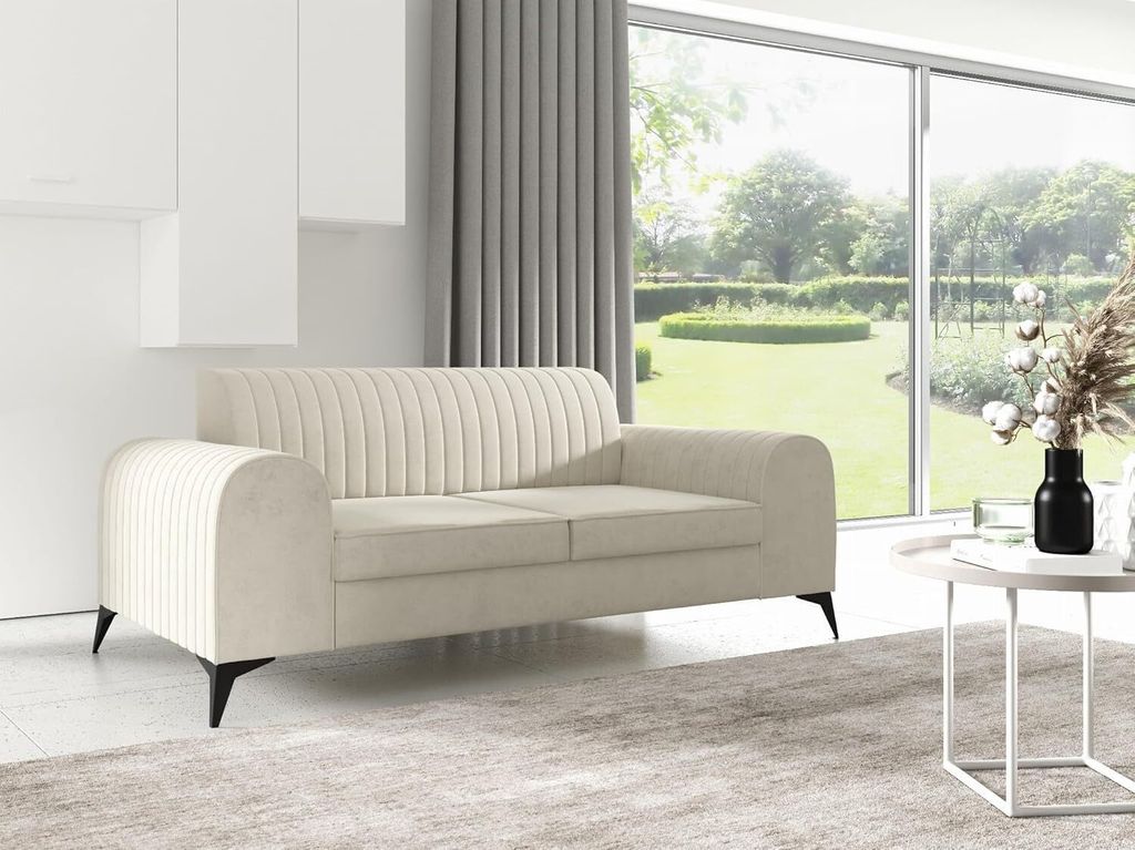 LIKMA Ekrü 2 Sitzer Samt Sofa Elsa 174x77x93 cm 2-er Couchgarnitur Hydrophobe Beschichtung Velvet Moderne Wohnzimmer Couch Velours Glamour Design ...