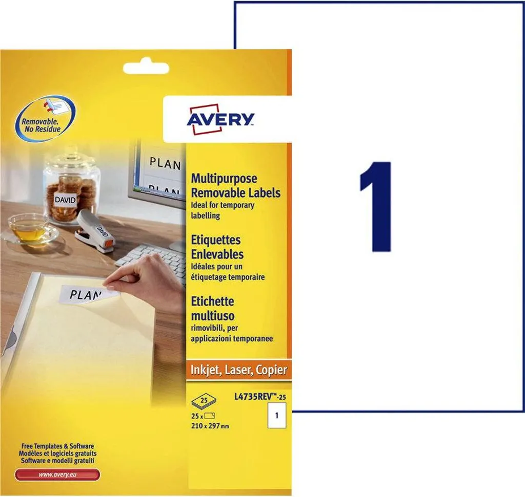 Avery L4735REV-25 Etichette Rimovibili A4 210x297mm - Acquista Online