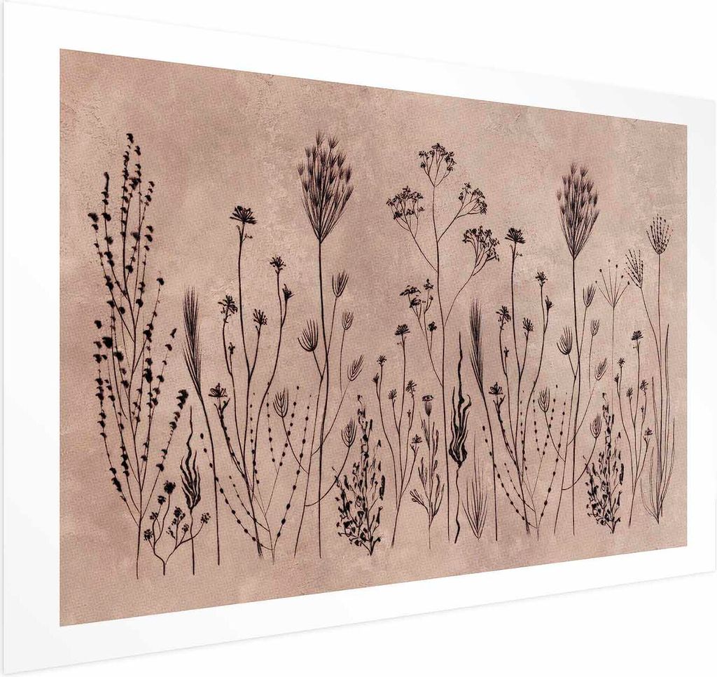 Posterpapier Poster - Field Flowers - black plants on a lime wash background 30x21 cm Blumen b-A-10447-ao-a