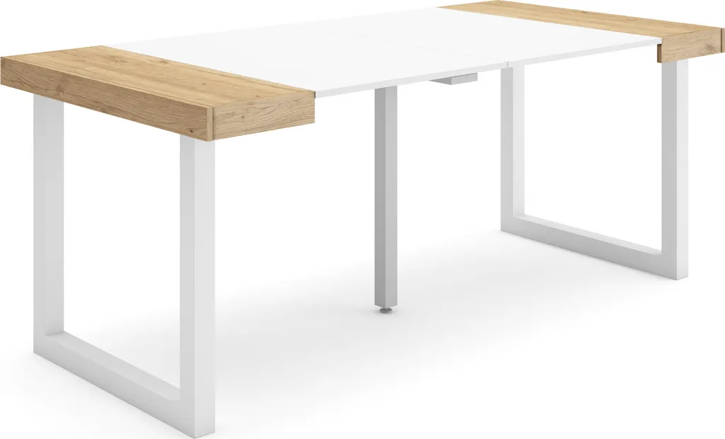 Grande table console 180 cm avec pieds en bois massif, finition Chêne