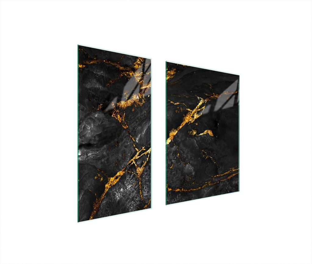 Herdabdeckplatten 2 teilig 75x52 Glaskeramikkochfeld Abdeckung Glas Schneidebrett Marmor Golden