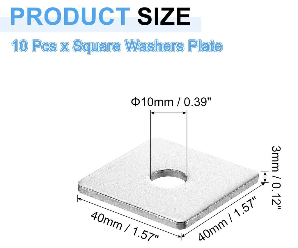 10 Stš¹ck Quadratische Unterlegscheiben M10 x 40 x 40 x 3 mm, 304 Edelstahl Dichtscheiben Silber Wei? Vierkantscheiben, Flache Beilagscheiben fš...