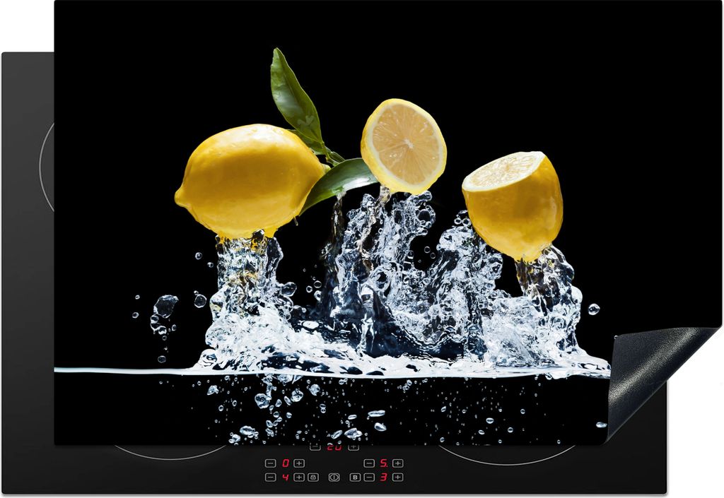 KitchenYeah Herdabdeckplatte Zitronen platzen durch die Wasseroberfläche , 76x51cm, Küche Deko, Glaskeramikfeld Herdabdeckung, Abdeckplatte fù...