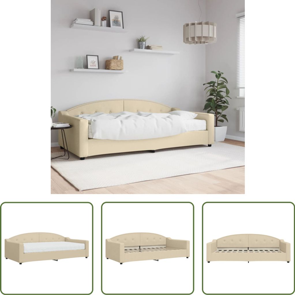 The Living Store Tagesbett mit Matratze Creme 100x200 cm Stoff