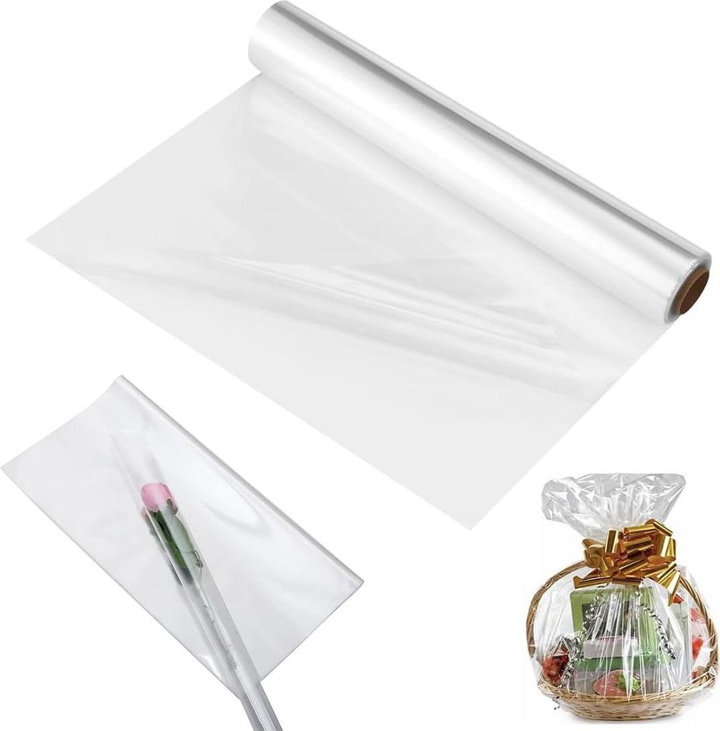 Cellophanfolie Transparent 86cm x 30m x 3mm für Geschenkkörbe und Blumendekoration