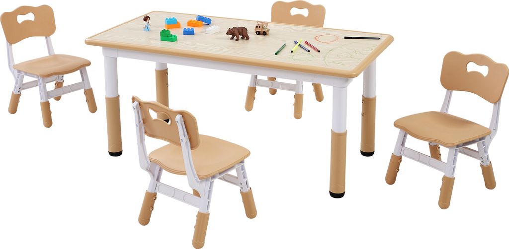 SucceBuy Kindertisch und 4-Stühle-Set, höhenverstellbares Kleinkindertisch- und Stuhlset mit Graffiti-Schreibtisch, Multi-Aktivitätstisch für K...