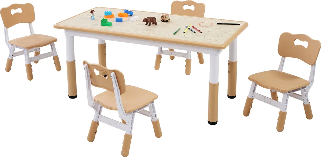Table Multi-activités avec 4 Chaises Réglables pour Lecture et Dessin