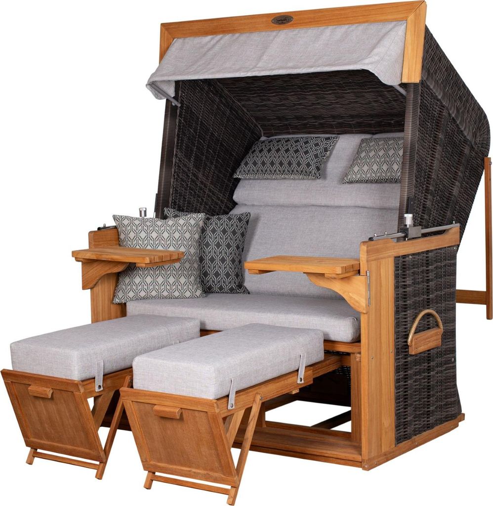 Strandkorb deVries PURE Friesland Sylt XL - PE stone grey - Dessin 507 - inkl. Schutzhülle